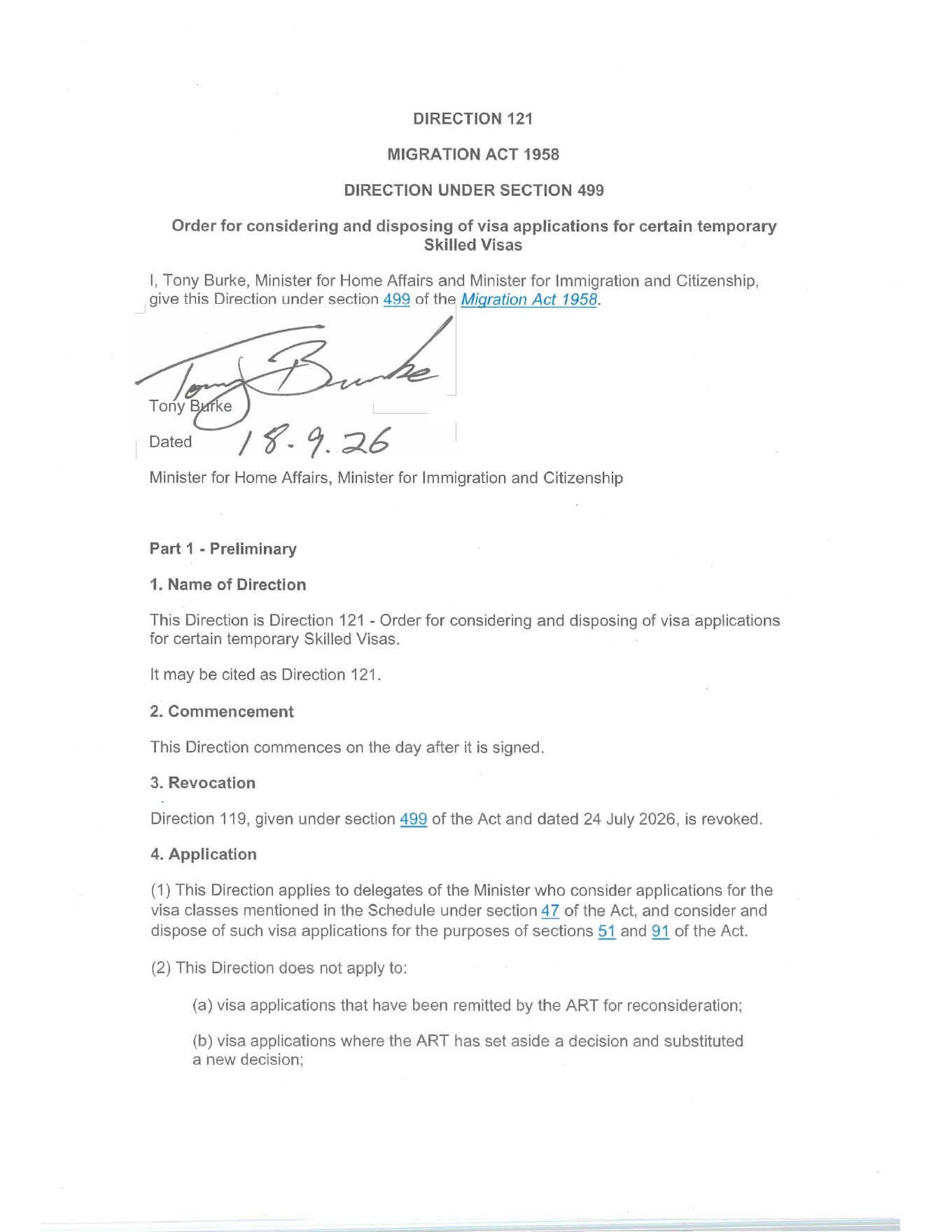 Ministerial Direction 121, official page 1 of 7