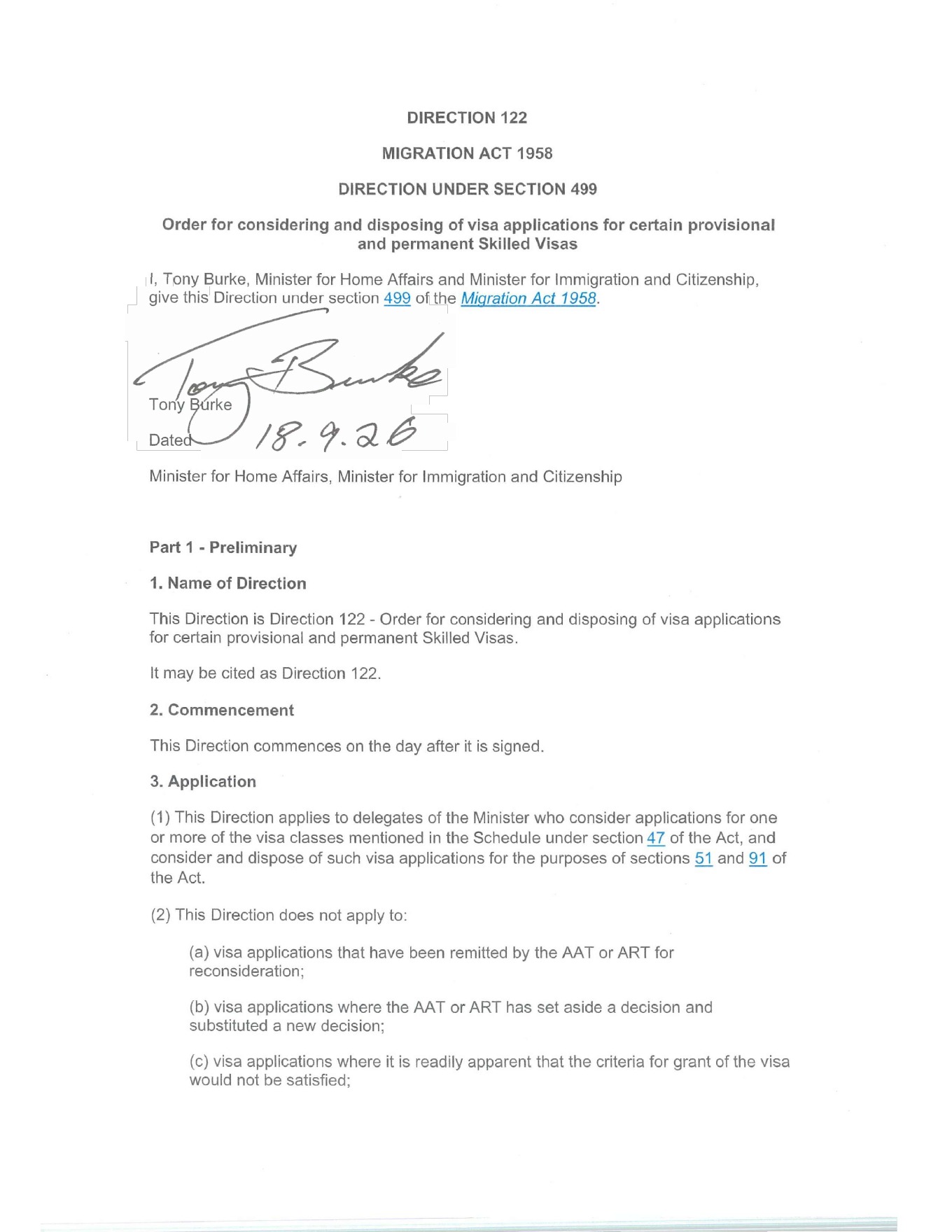 Ministerial Direction 122, official page 1 of 7